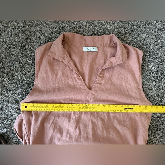 Aura The Label Linen Blend Midi Dress Women’s Large Pink Peach V-neck Collared - Picture 7 of 7